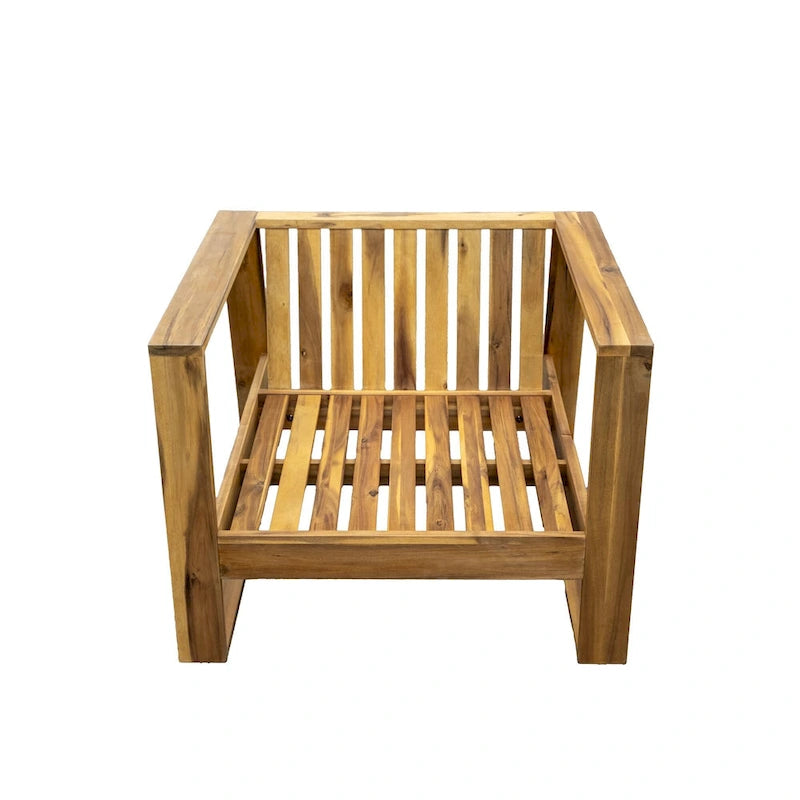 Ensemble de salon d'extérieur en bois d'acacia comprenant un fauteuil d'appoint, un pouf et une table d'appoint, ensemble de 3 chaises de canapé de patio pour jardin et balcon