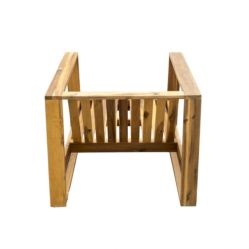Ensemble de salon d'extérieur en bois d'acacia comprenant un fauteuil d'appoint, un pouf et une table d'appoint, ensemble de 3 chaises de canapé de patio pour jardin et balcon