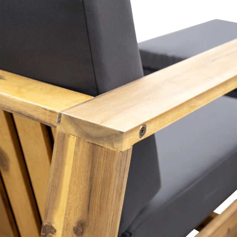 Ensemble de salon d'extérieur en bois d'acacia comprenant un fauteuil d'appoint, un pouf et une table d'appoint, ensemble de 3 chaises de canapé de patio pour jardin et balcon