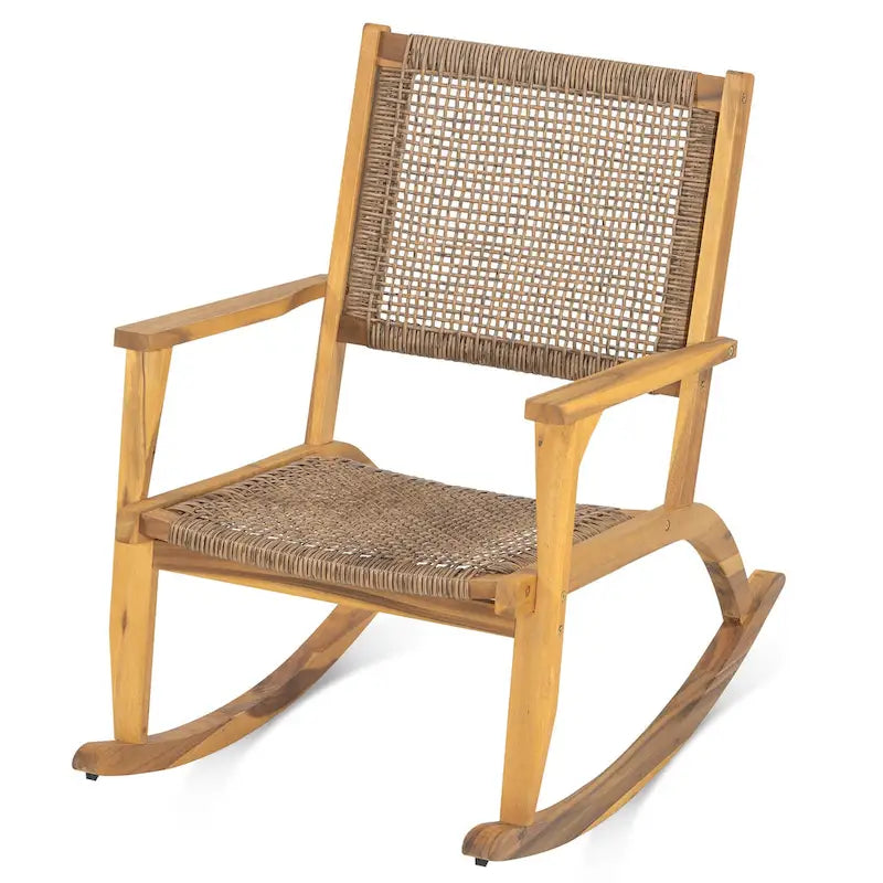 Lot de 2 fauteuils à bascule pour patio, ensemble de conversation en bois d'acacia pour l'extérieur, ensemble bistrot pour jardin, balcon, bord de piscine.