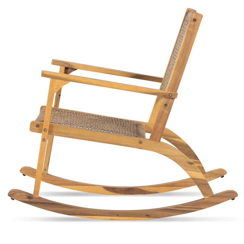 Lot de 2 fauteuils à bascule pour patio, ensemble de conversation en bois d'acacia pour l'extérieur, ensemble bistrot pour jardin, balcon, bord de piscine.
