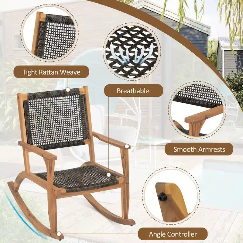 Lot de 2 fauteuils à bascule pour patio, ensemble de conversation en bois d'acacia pour l'extérieur, ensemble bistrot pour jardin, balcon, bord de piscine.