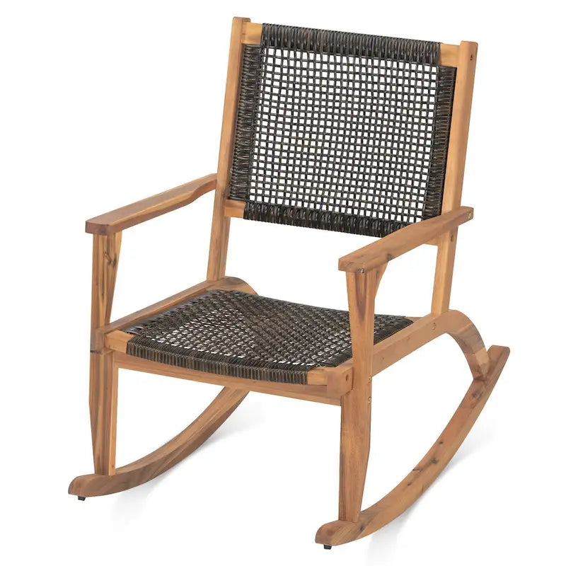 Lot de 2 fauteuils à bascule pour patio, ensemble de conversation en bois d'acacia pour l'extérieur, ensemble bistrot pour jardin, balcon, bord de piscine.