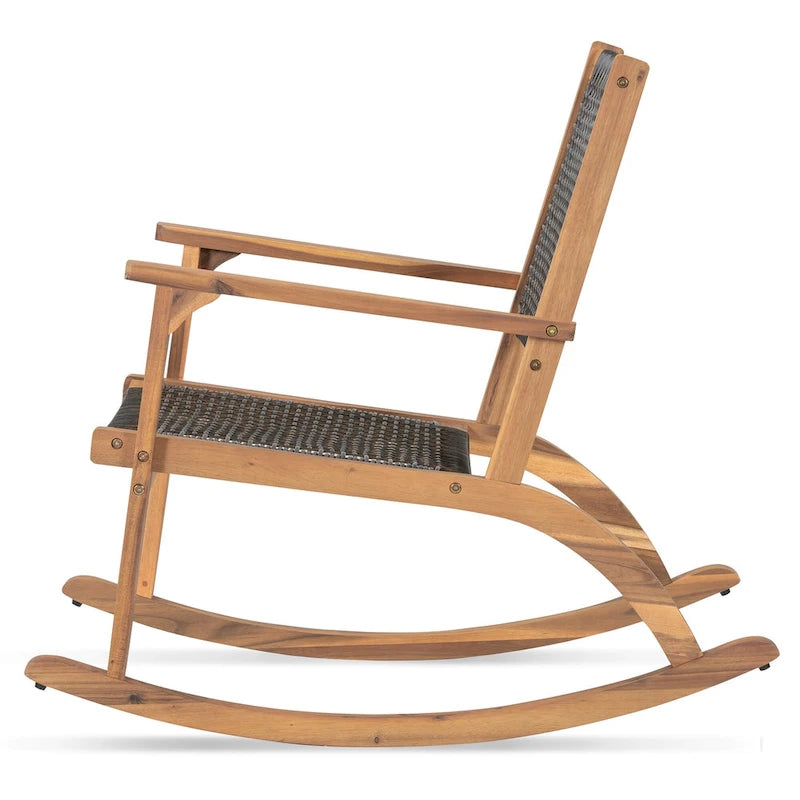 Lot de 2 fauteuils à bascule pour patio, ensemble de conversation en bois d'acacia pour l'extérieur, ensemble bistrot pour jardin, balcon, bord de piscine.