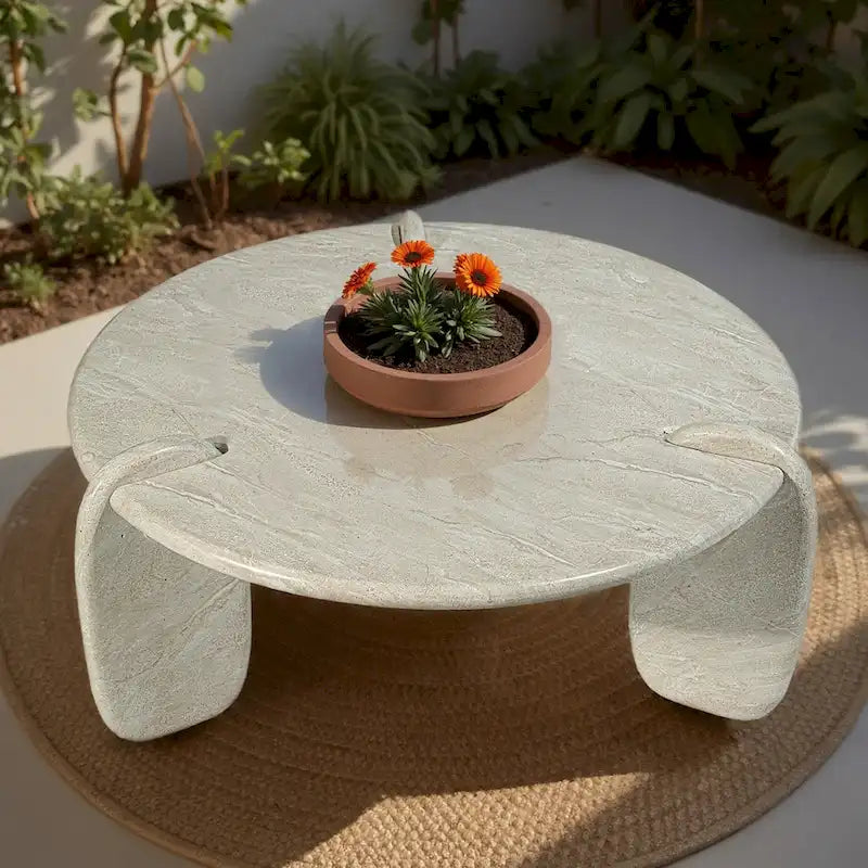 Grover Outdoor Faux Stone Coffee Table in White