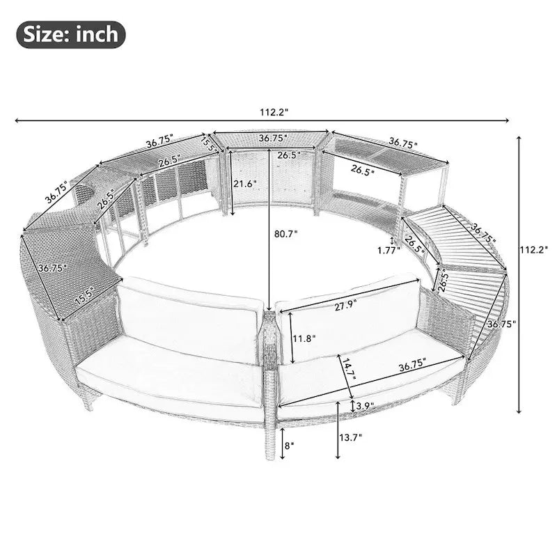 Ensemble de canapé de patio moderne en rotin avec espaces de rangement et contour de spa pour jardin