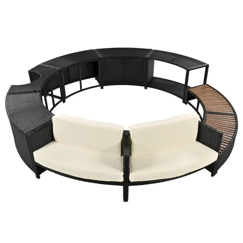 Ensemble de canapé de patio moderne en rotin avec espaces de rangement et contour de spa pour jardin