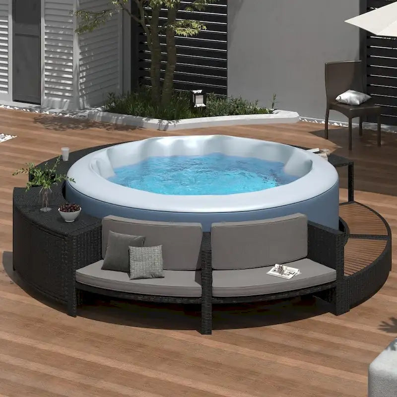 Ensemble de canapé de patio moderne en rotin avec espaces de rangement et contour de spa pour jardin