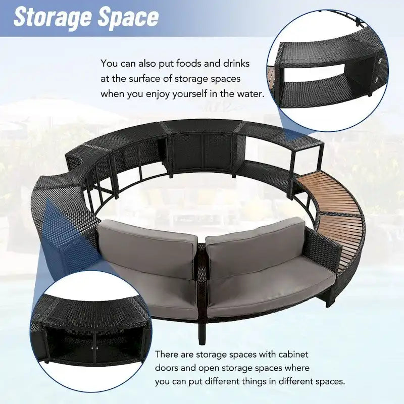 Ensemble de canapé de patio moderne en rotin avec espaces de rangement et contour de spa pour jardin