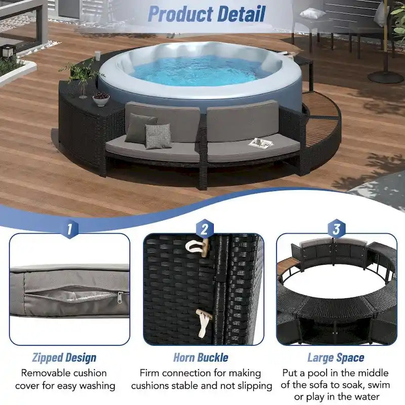 Ensemble de canapé de patio moderne en rotin avec espaces de rangement et contour de spa pour jardin