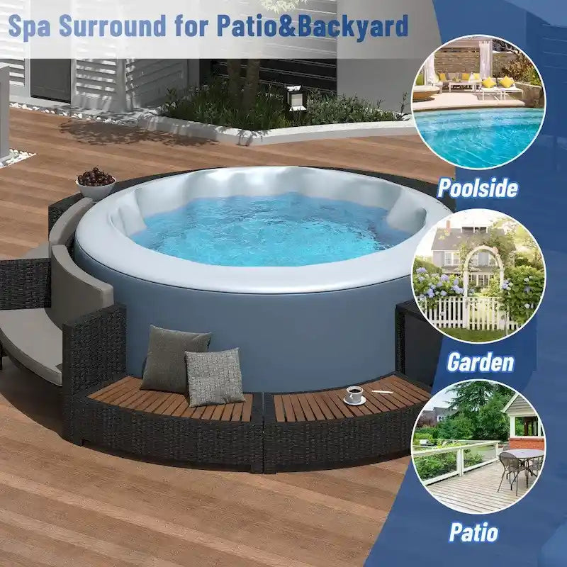 Ensemble de canapé de patio moderne en rotin avec espaces de rangement et contour de spa pour jardin