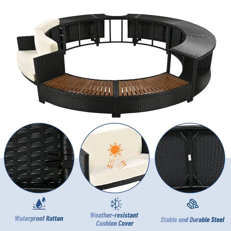 Ensemble de canapé de patio moderne en rotin avec espaces de rangement et contour de spa pour jardin
