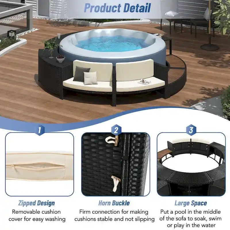 Ensemble de canapé de patio moderne en rotin avec espaces de rangement et contour de spa pour jardin
