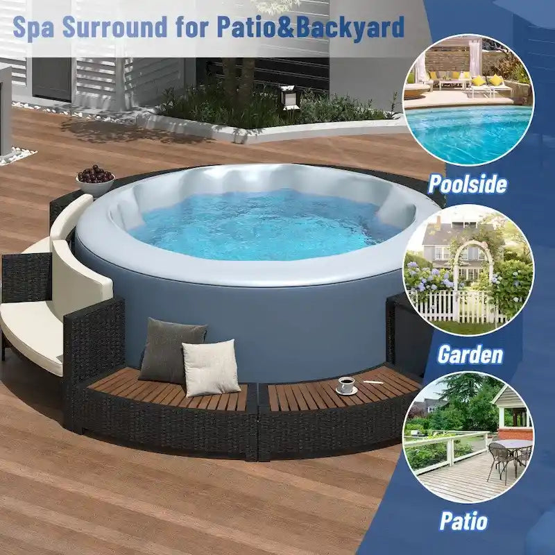 Ensemble de canapé de patio moderne en rotin avec espaces de rangement et contour de spa pour jardin
