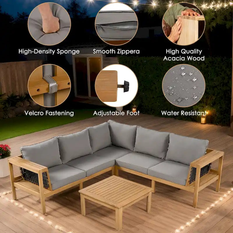 Ensemble de canapés de jardin en bois 4 pièces