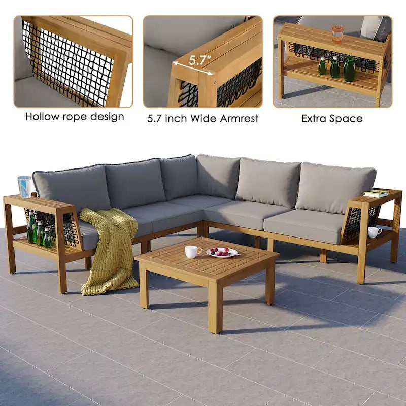 Ensemble de canapés de jardin en bois 4 pièces