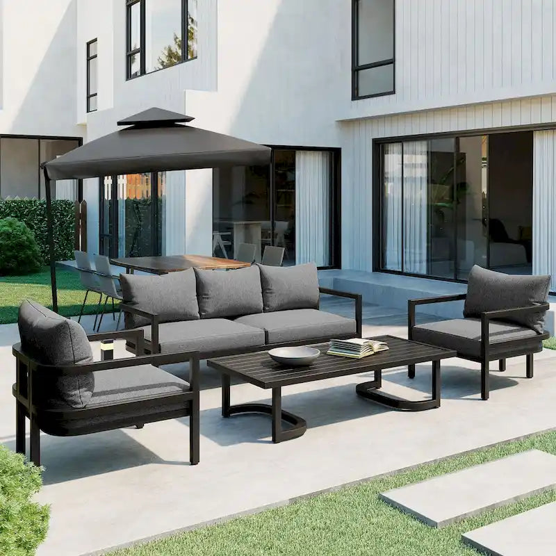 Salon de jardin extérieur en acier multiplace