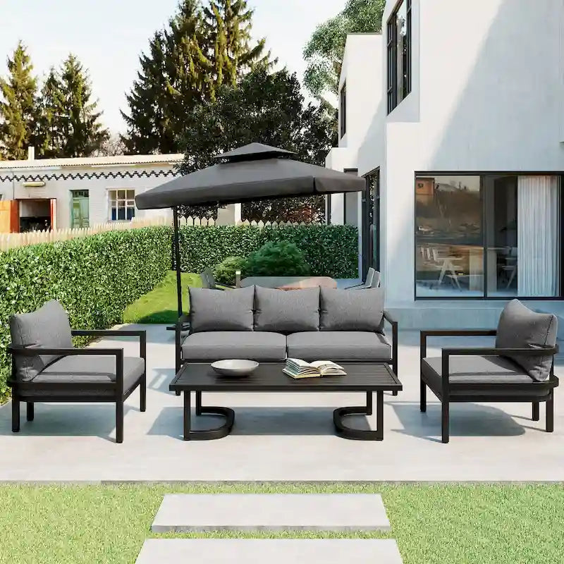 Salon de jardin extérieur en acier multiplace