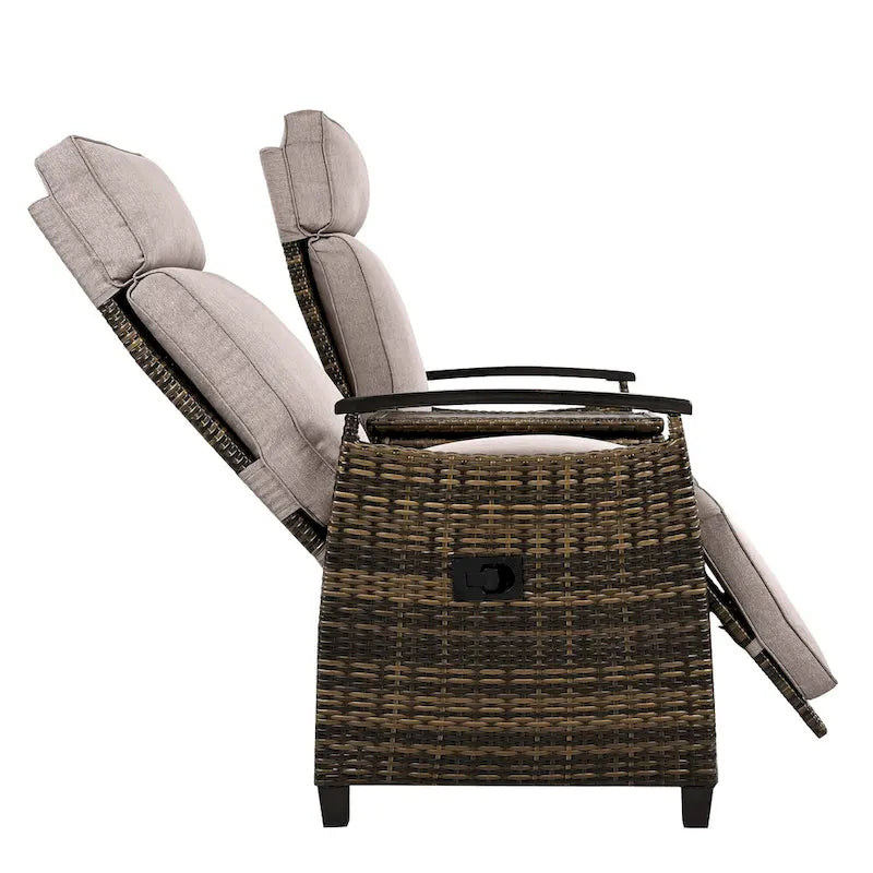 Canapé de jardin inclinable avec table de rangement intégrée, transat d'extérieur en osier à dossier réglable pour pelouse, jardin