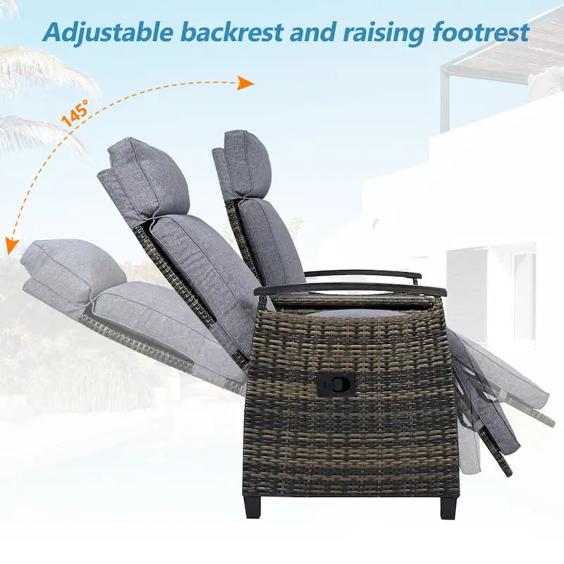 Canapé de jardin inclinable avec table de rangement intégrée, transat d'extérieur en osier à dossier réglable pour pelouse, jardin