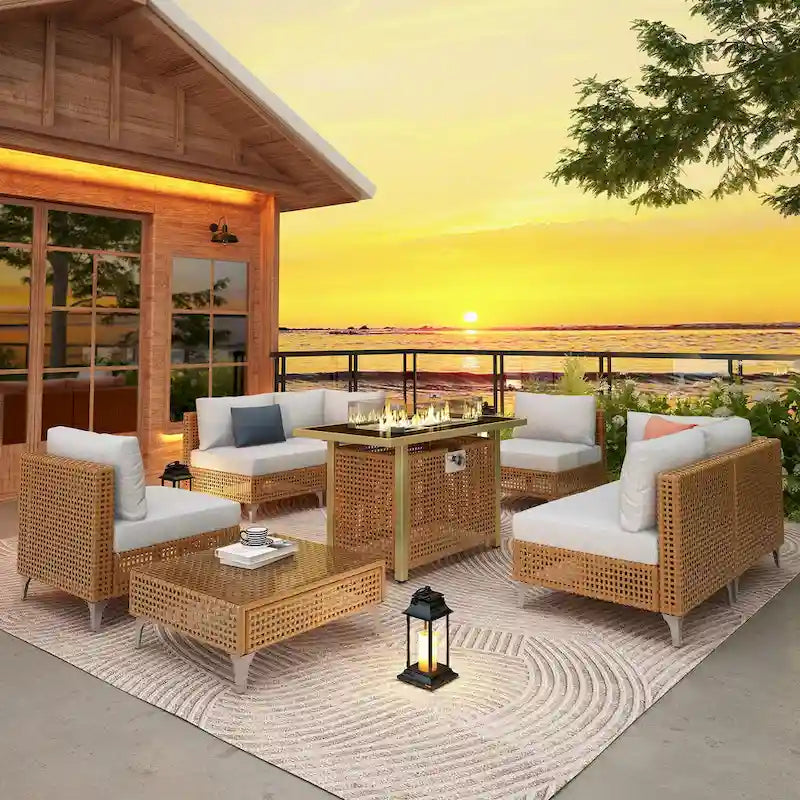 Patio Conversation Set w60,000 BTU Propane Fire Pit Table, End Table