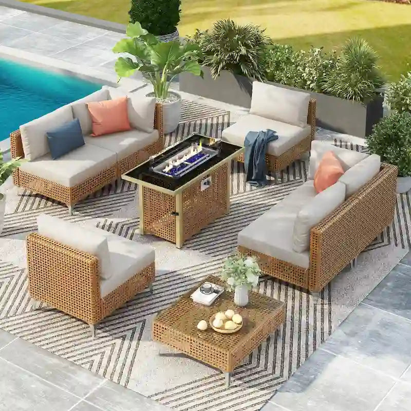 Ensemble de conversation de patio avec foyer-table au propane de 60 000 BTU, table d'appoint