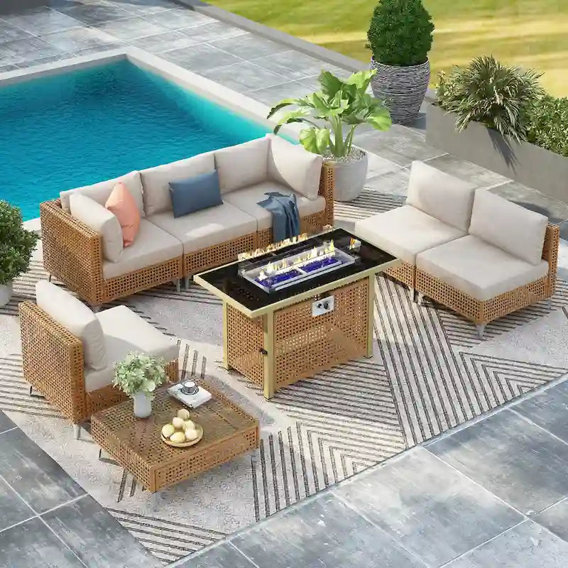Ensemble de conversation de patio avec foyer-table au propane de 60 000 BTU, table d'appoint