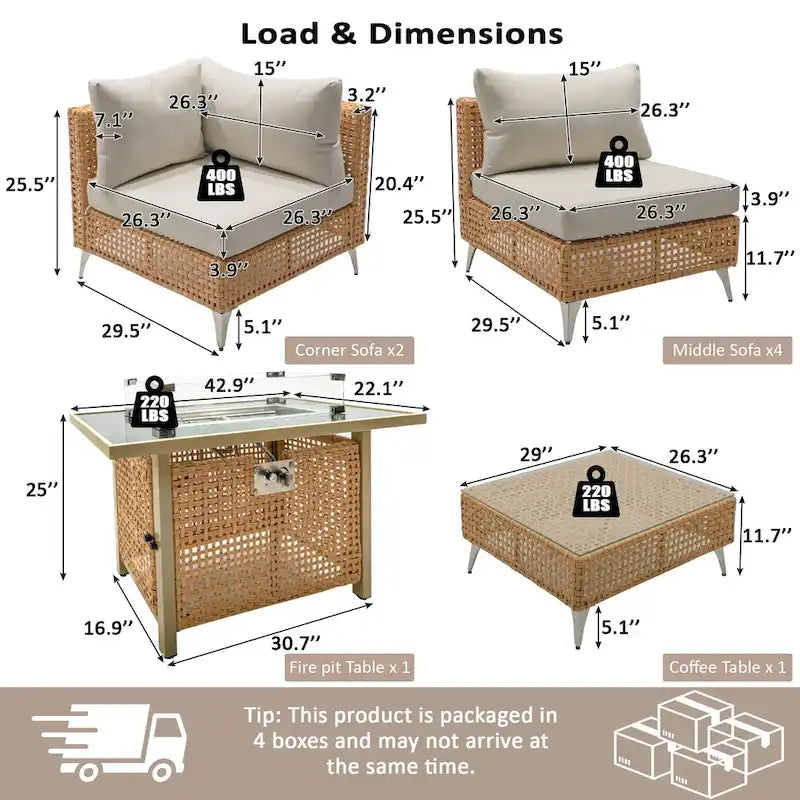 Ensemble de conversation de patio avec foyer-table au propane de 60 000 BTU, table d'appoint