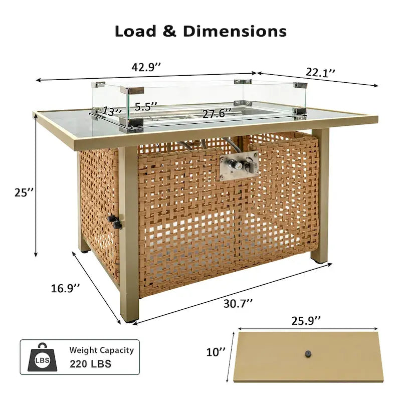 Ensemble de conversation de patio avec foyer-table au propane de 60 000 BTU, table d'appoint