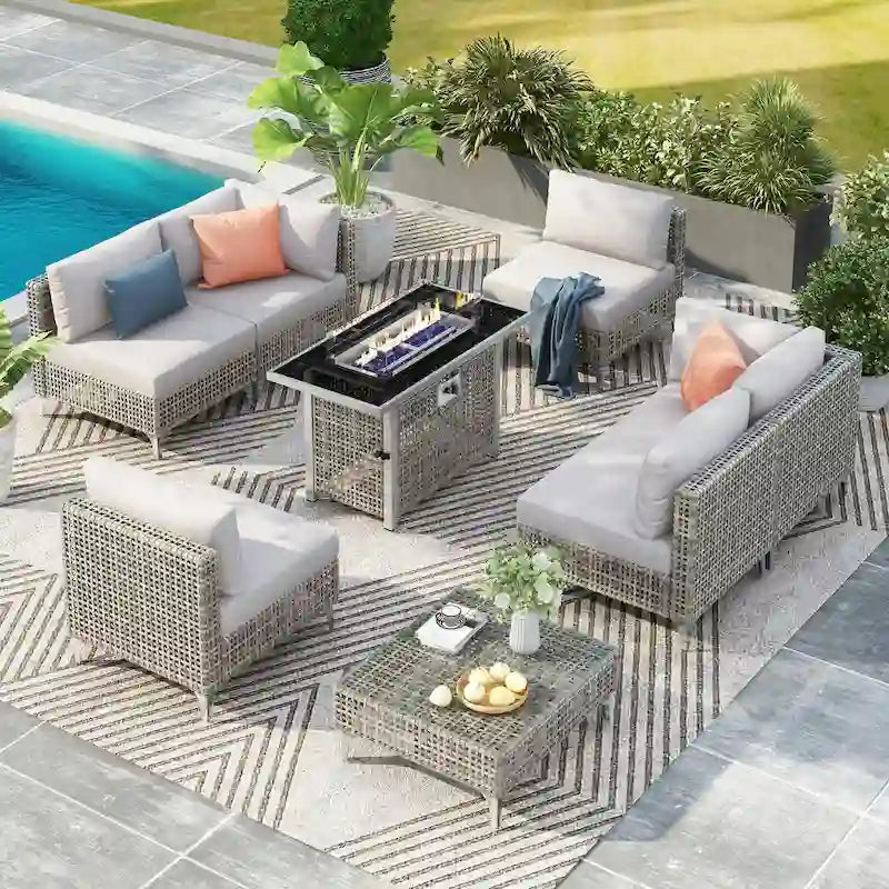 Ensemble de conversation de patio avec foyer-table au propane de 60 000 BTU, table d'appoint