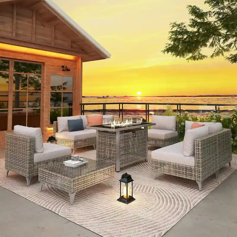 Ensemble de conversation de patio avec foyer-table au propane de 60 000 BTU, table d'appoint
