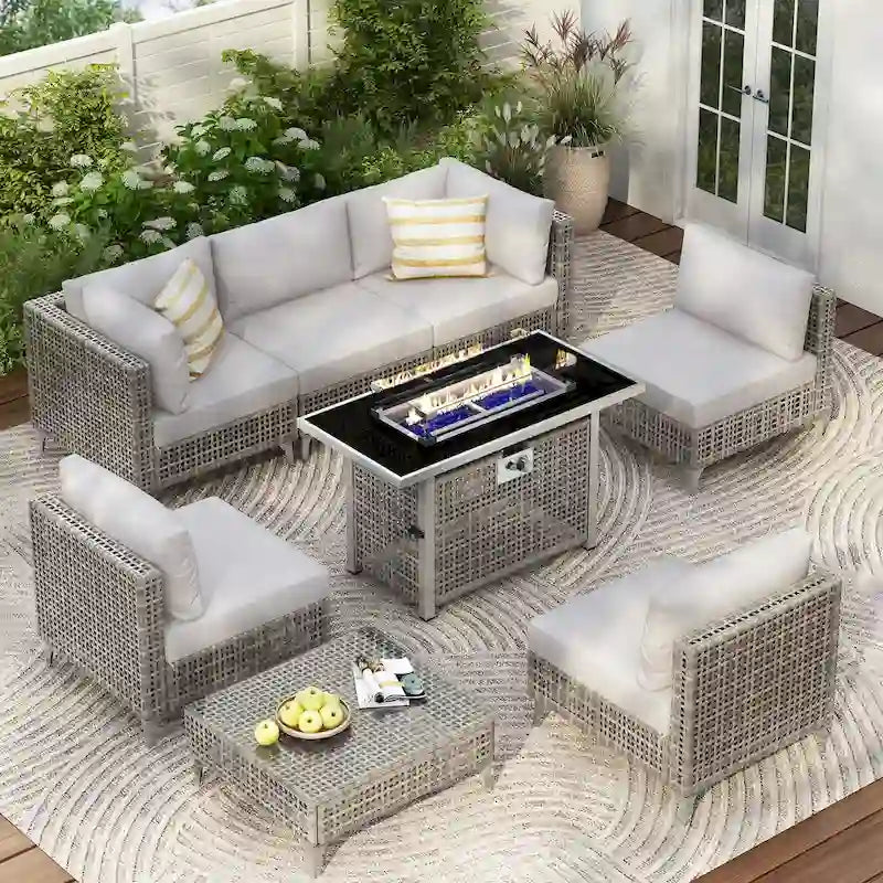 Ensemble de conversation de patio avec foyer-table au propane de 60 000 BTU, table d'appoint