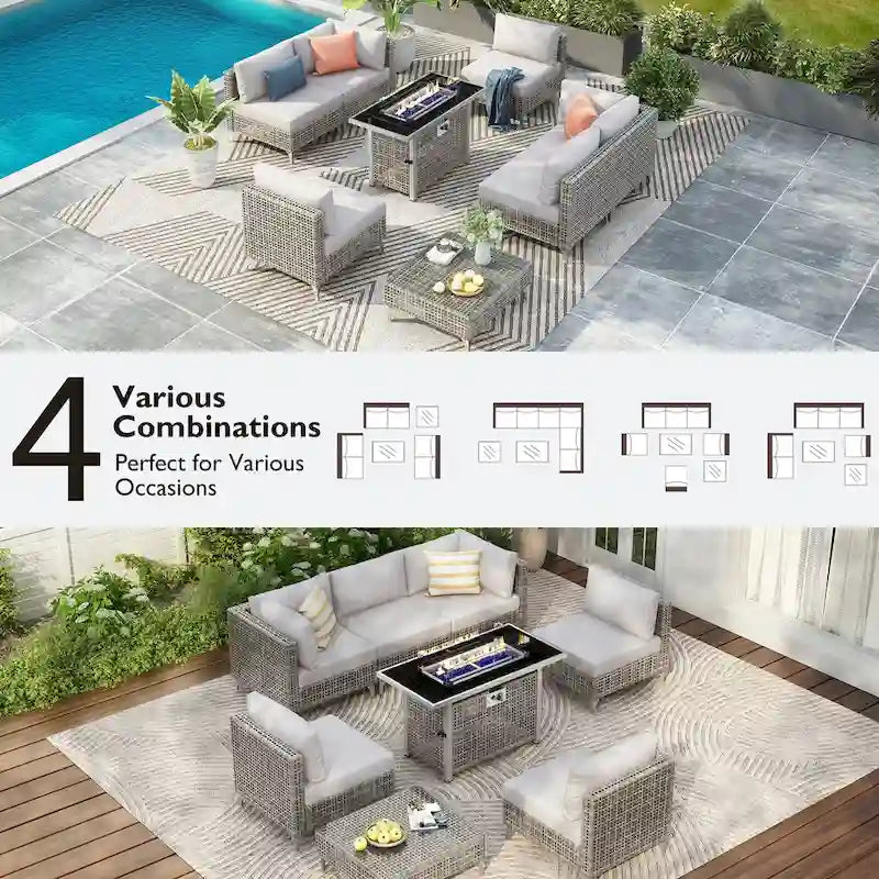 Ensemble de conversation de patio avec foyer-table au propane de 60 000 BTU, table d'appoint