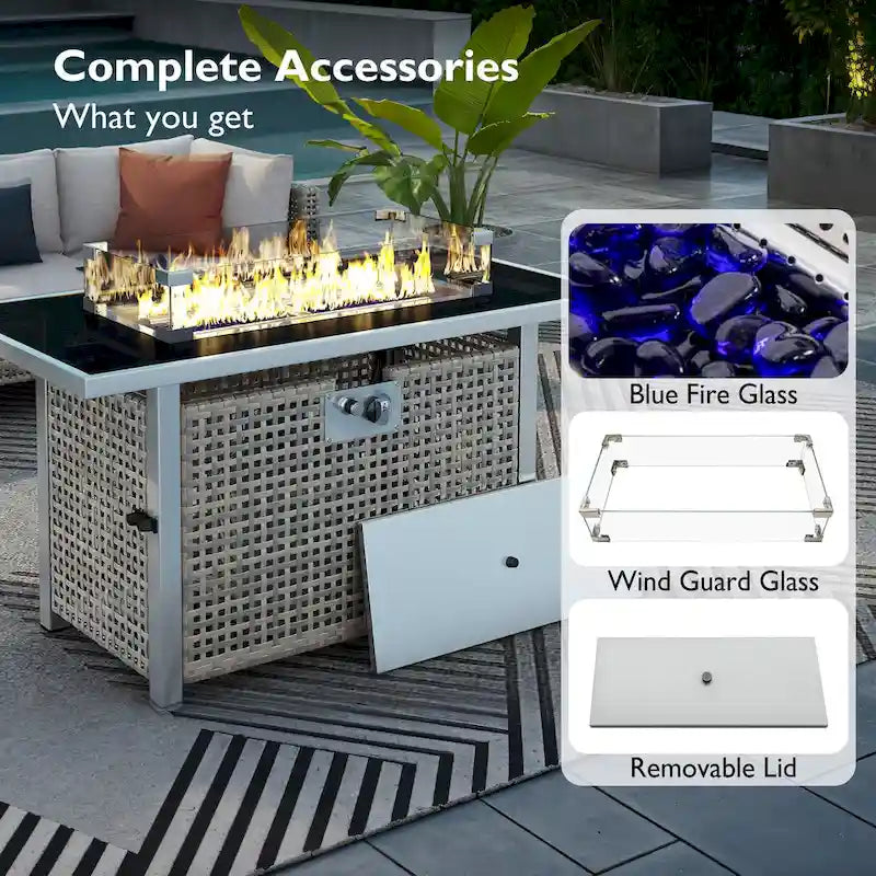 Ensemble de conversation de patio avec foyer-table au propane de 60 000 BTU, table d'appoint