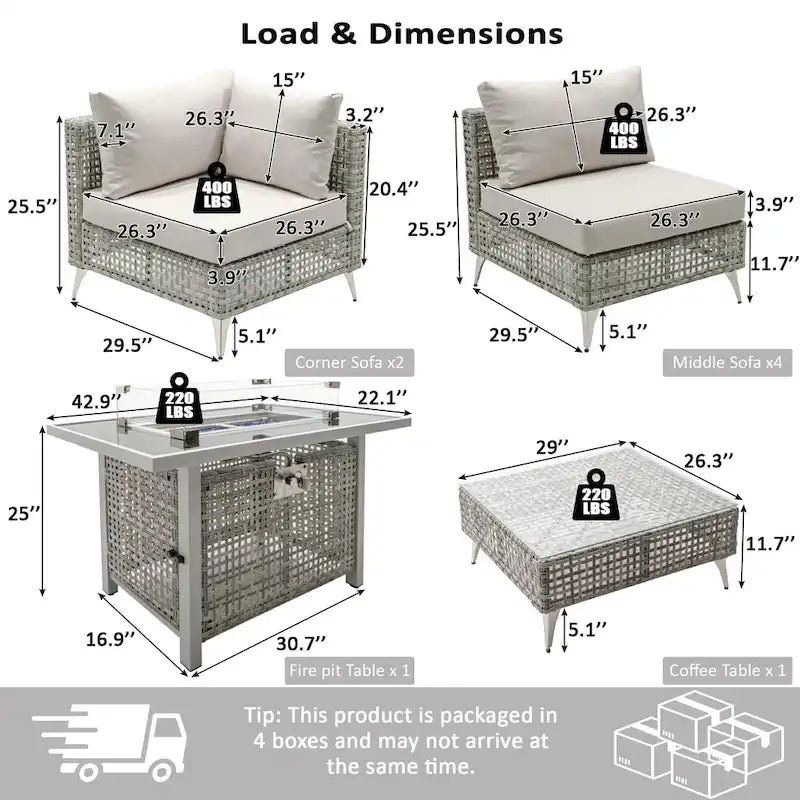 Ensemble de conversation de patio avec foyer-table au propane de 60 000 BTU, table d'appoint