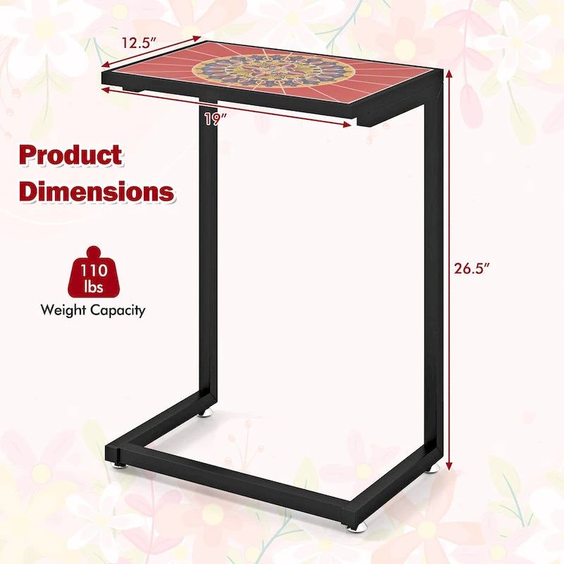 Gymax Table d'appoint d'extérieur en mosaïque en C avec plateau en carreaux de céramique, 2 PIÈCES