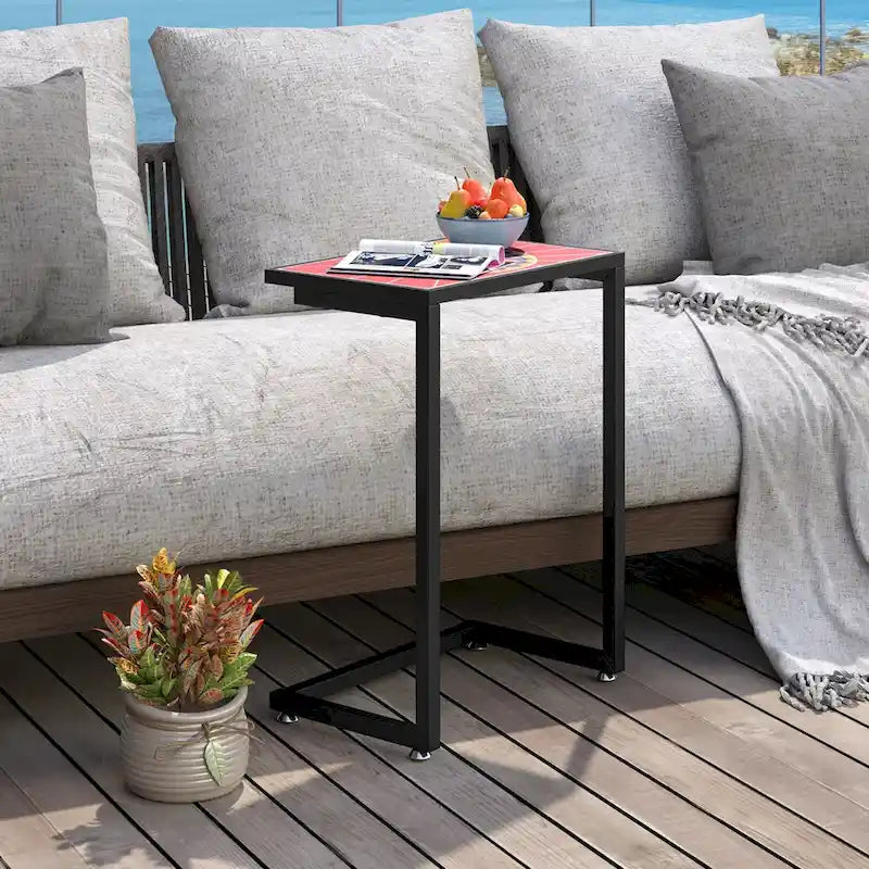 Gymax Table d'appoint d'extérieur en mosaïque en C avec plateau en carreaux de céramique, 2 PIÈCES