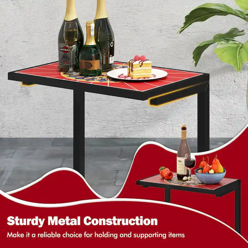 Gymax Table d'appoint d'extérieur en mosaïque en C avec plateau en carreaux de céramique, 2 PIÈCES