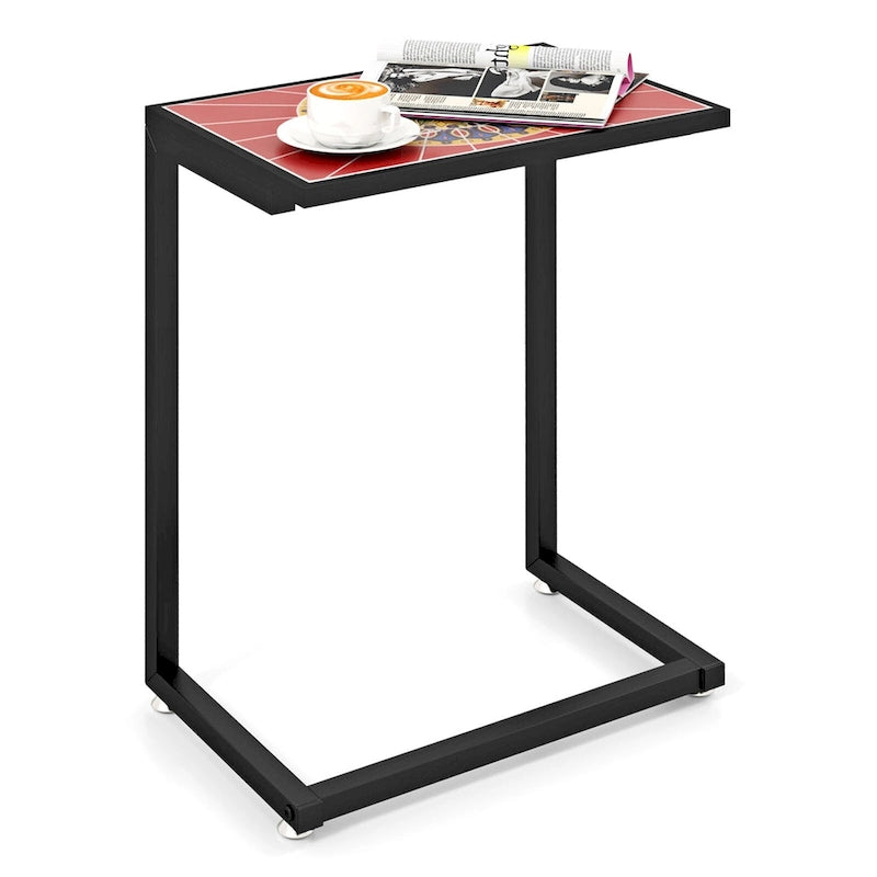 Gymax Table d'appoint d'extérieur en mosaïque en C avec plateau en carreaux de céramique, 2 PIÈCES