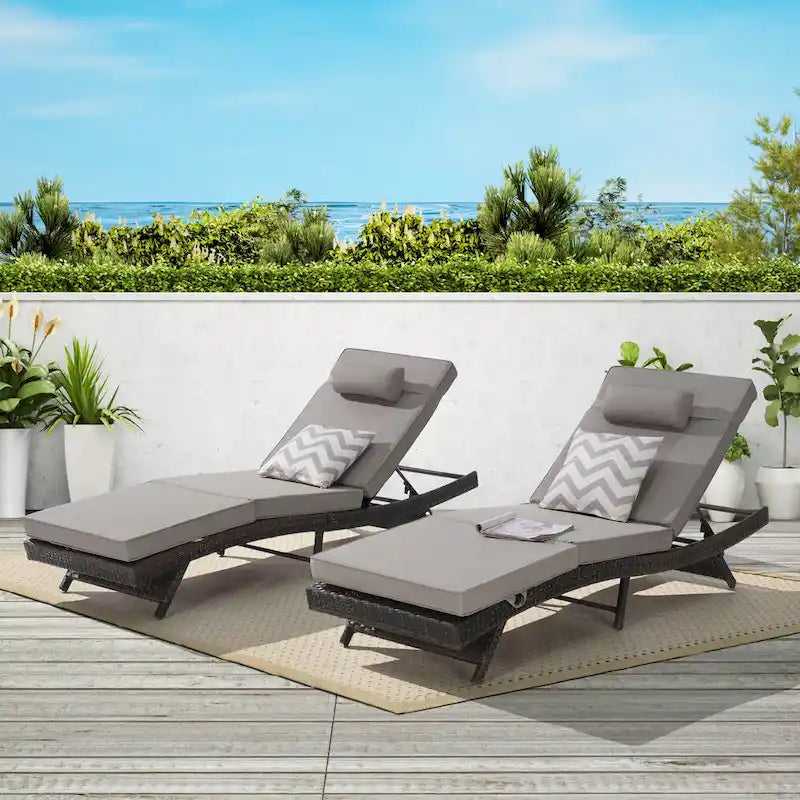Chaises longues inclinables d'extérieur en rotin pour jardin, plage ou piscine, ensemble de 2