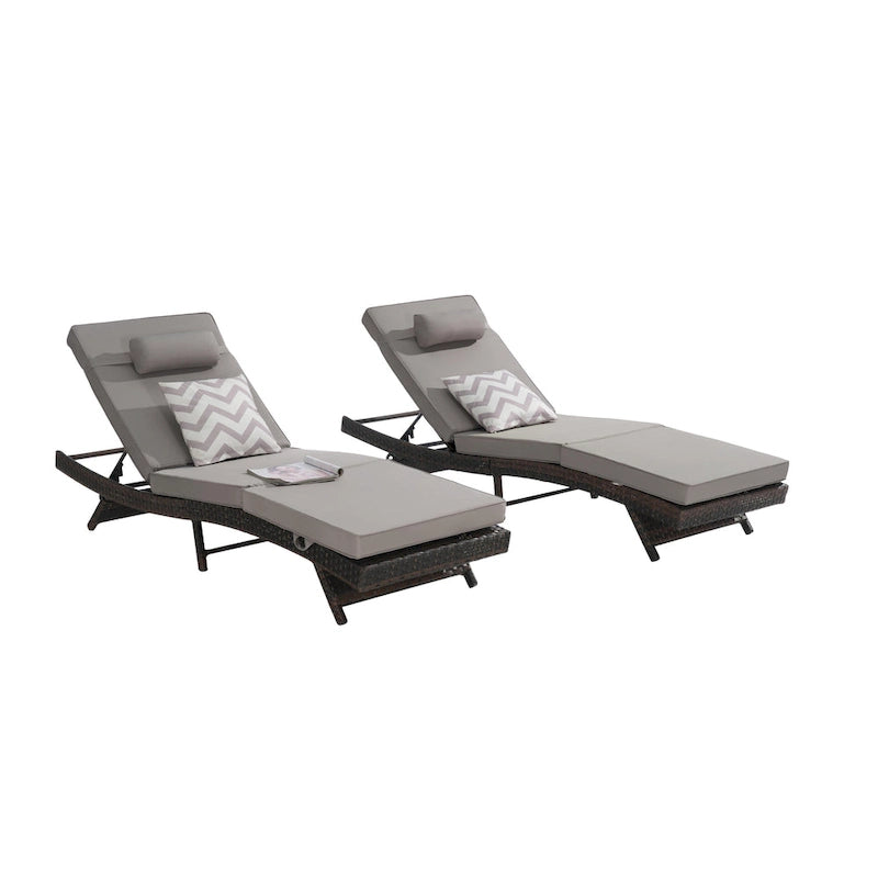 Chaises longues inclinables d'extérieur en rotin pour jardin, plage ou piscine, ensemble de 2