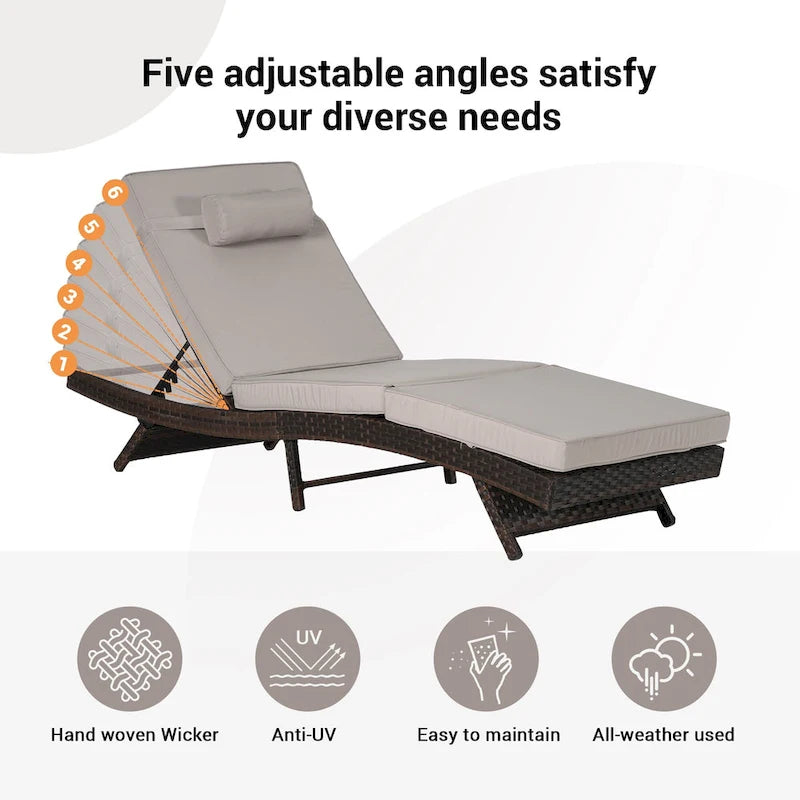 Chaises longues inclinables d'extérieur en rotin pour jardin, plage ou piscine, ensemble de 2
