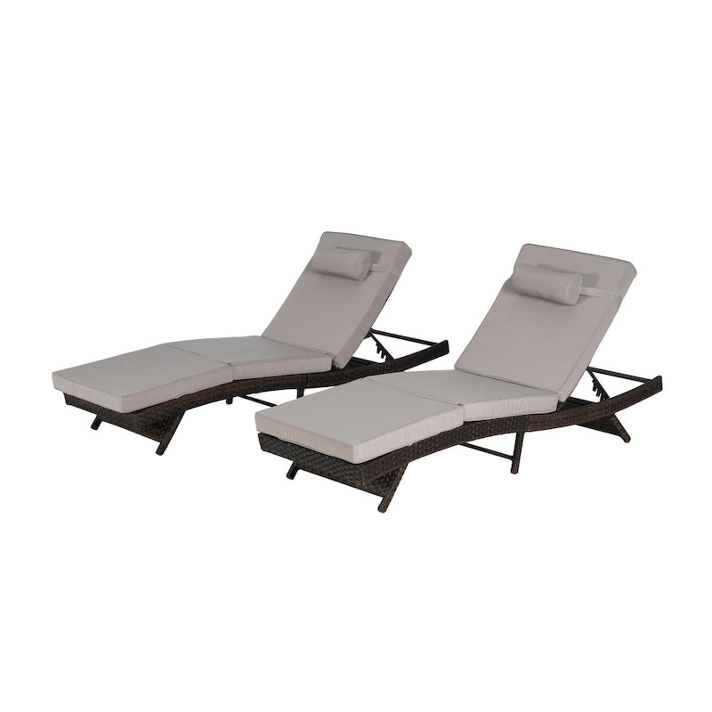Chaises longues inclinables d'extérieur en rotin pour jardin, plage ou piscine, ensemble de 2