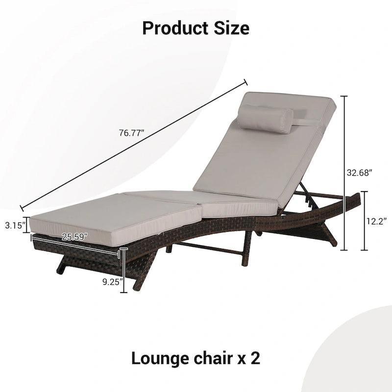 Chaises longues inclinables d'extérieur en rotin pour jardin, plage ou piscine, ensemble de 2