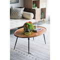 GDFStudio - Table Basse Ovale avec Plateau en Bois d'Acacia Naturel et Cadre en Fer - 40.4