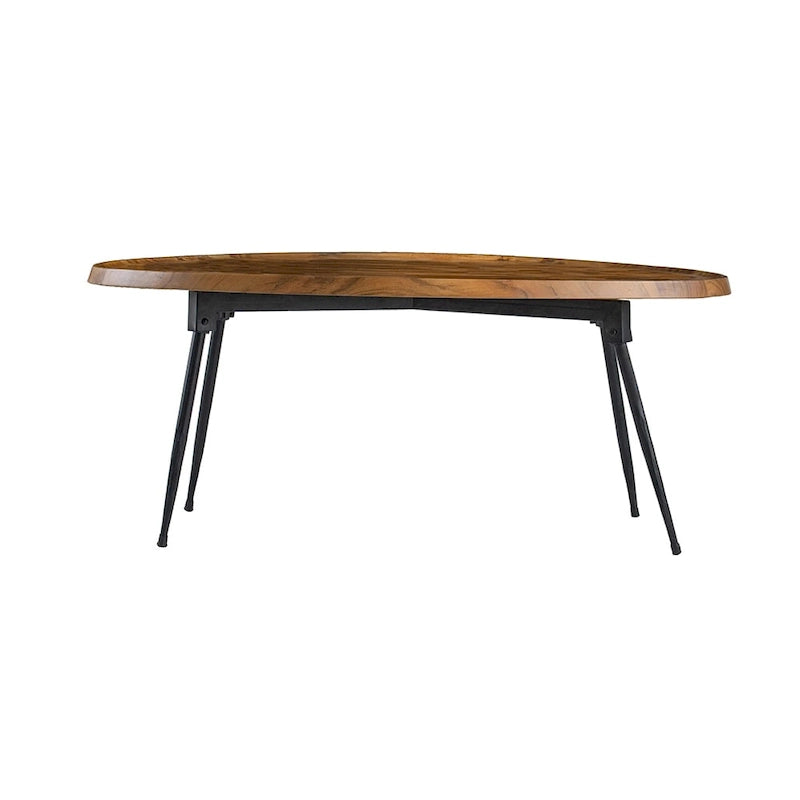 GDFStudio - Table Basse Ovale avec Plateau en Bois d'Acacia Naturel et Cadre en Fer - 40.4