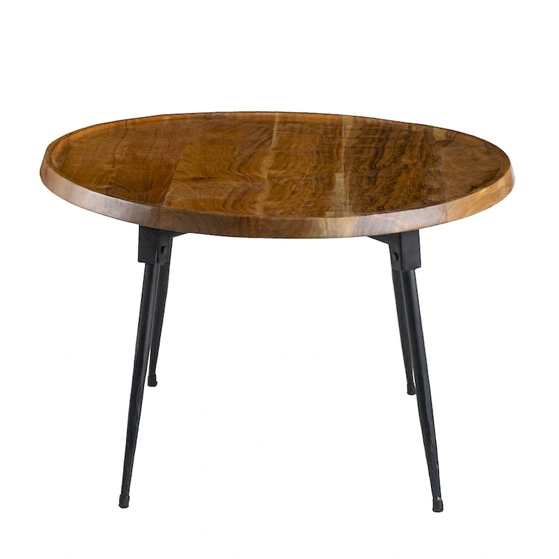 GDFStudio - Table Basse Ovale avec Plateau en Bois d'Acacia Naturel et Cadre en Fer - 40.4