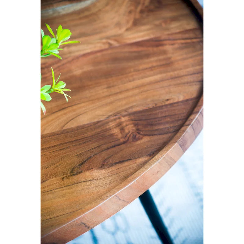GDFStudio - Table Basse Ovale avec Plateau en Bois d'Acacia Naturel et Cadre en Fer - 40.4