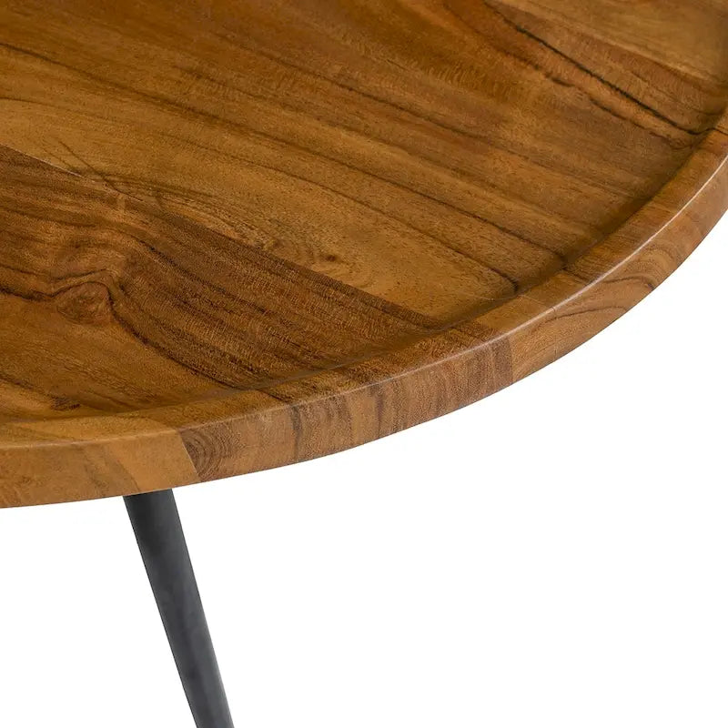 GDFStudio - Table Basse Ovale avec Plateau en Bois d'Acacia Naturel et Cadre en Fer - 40.4