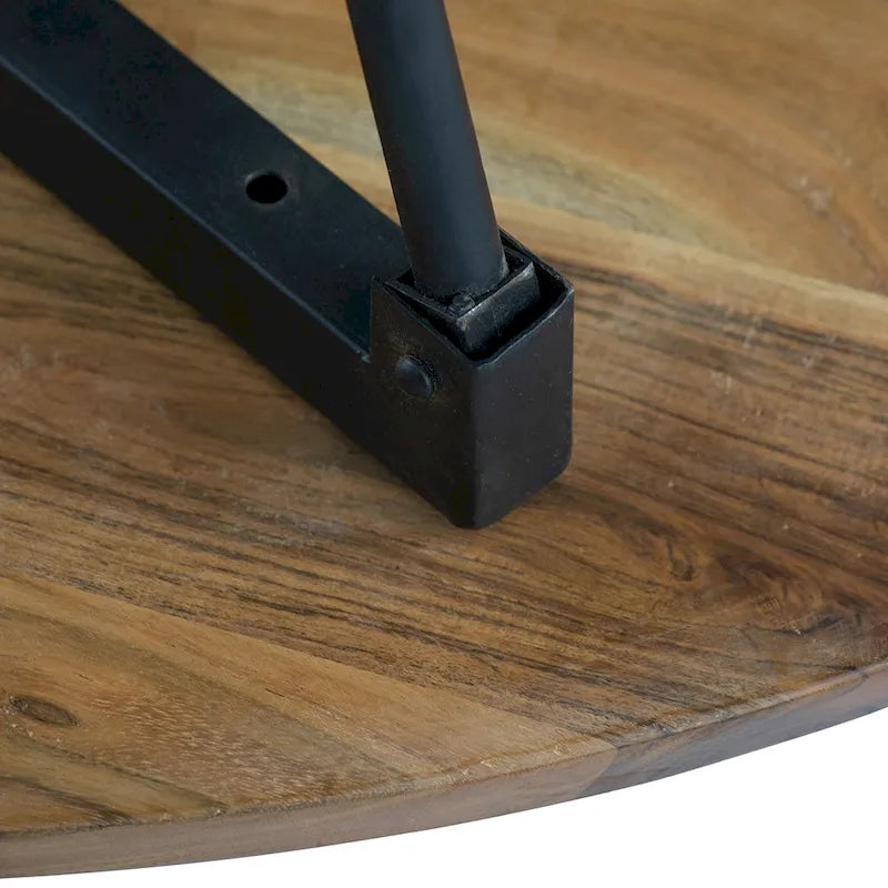 GDFStudio - Table Basse Ovale avec Plateau en Bois d'Acacia Naturel et Cadre en Fer - 40.4